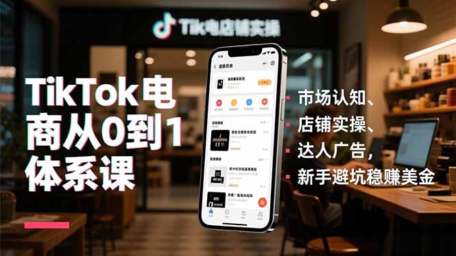 TikTok电商从0到1体系课,市场认知、店铺实操、达人广告,新手避坑稳赚美金-破浪圈