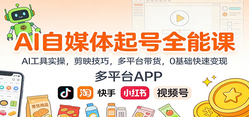AI自媒体起号全能课:AI工具实操,剪映技巧,多平台带货,0基础快速变现-破浪圈