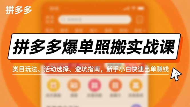 拼多多爆单照搬实战课,类目玩法、活动选择、避坑指南,新手小白快速出单赚钱-破浪圈