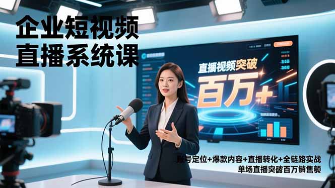 企业短视频直播系统课,账号定位+爆款内容+直播转化+全链路实战,单场直播突破百万销售额-破浪圈