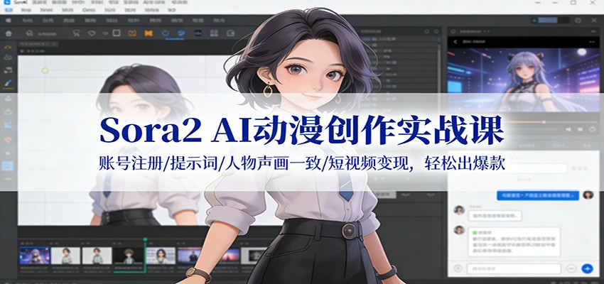 Sora2 AI动漫创作实战课:账号注册/提示词/人物声画一致/短视频变现,轻松出爆款-破浪圈