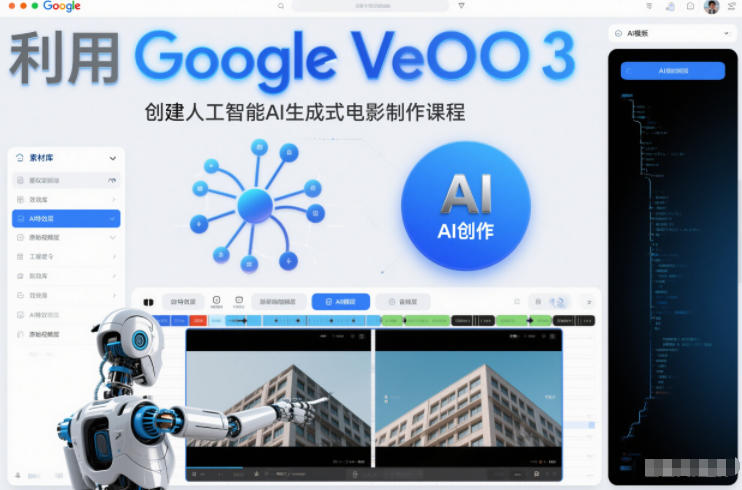 利l用Google Veo 3创建人工智能AI生成式电影制作课程，使用人工智能的力量创建令人惊叹的视频-破浪圈