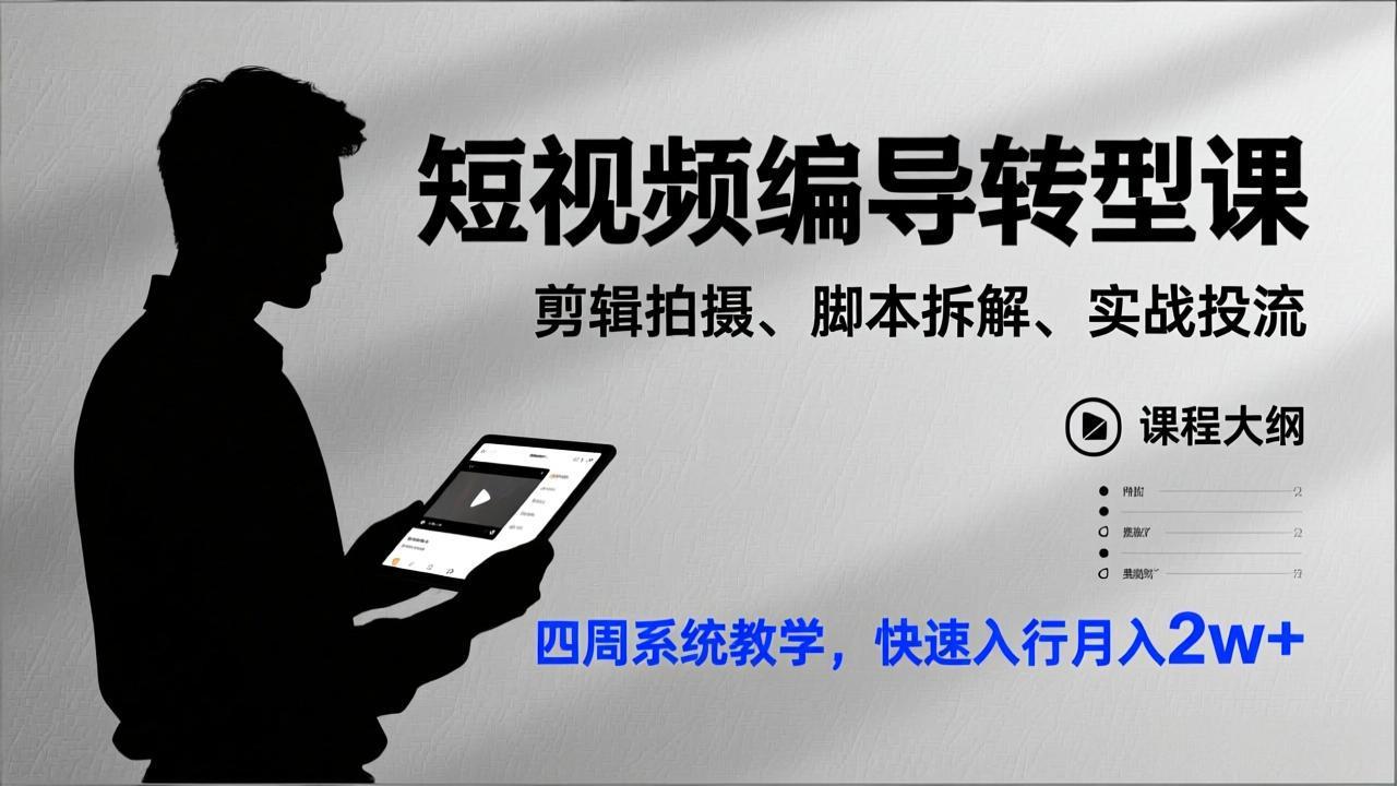 短视频编导转型课，剪辑拍摄、脚本拆解、实战投流，四周系统教学，快速入行月入2w+-破浪圈