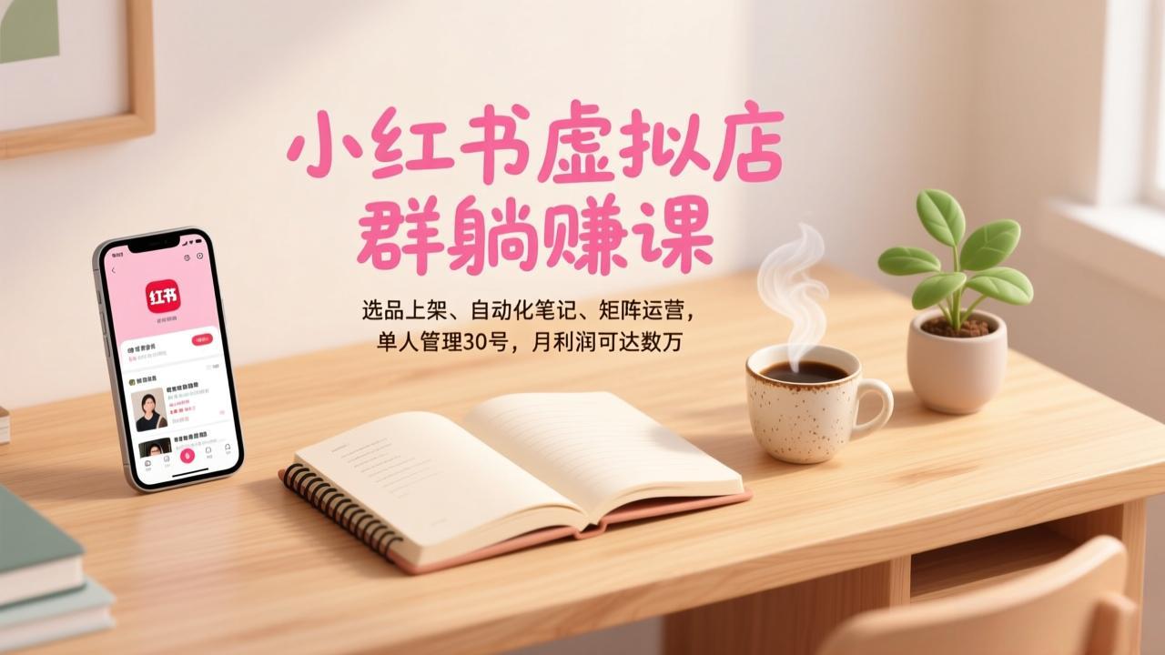 小红书虚拟店群躺赚课,选品上架、自动化笔记、矩阵运营,单人管理30号,月利润可达数万-破浪圈