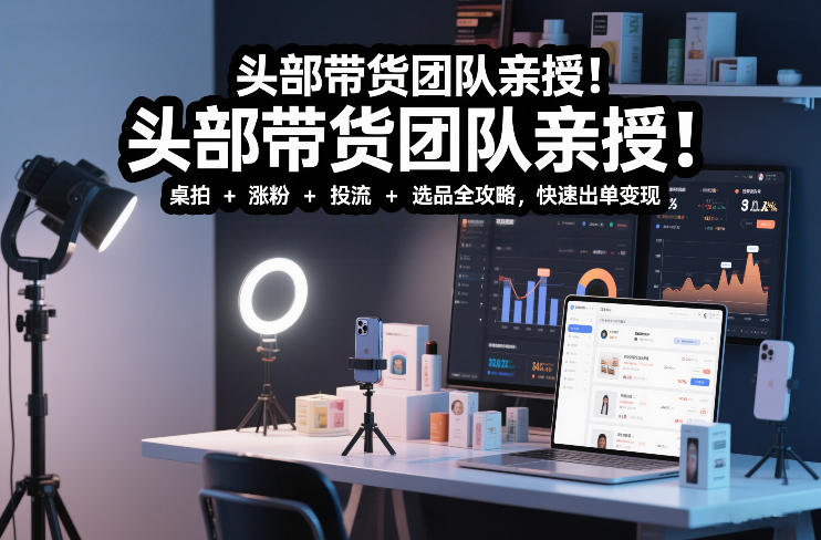 头部带货团队亲授!专业短视频实拍带货课:桌拍+涨粉+投流+选品全攻略,快速出单变现,月入2w+-破浪圈