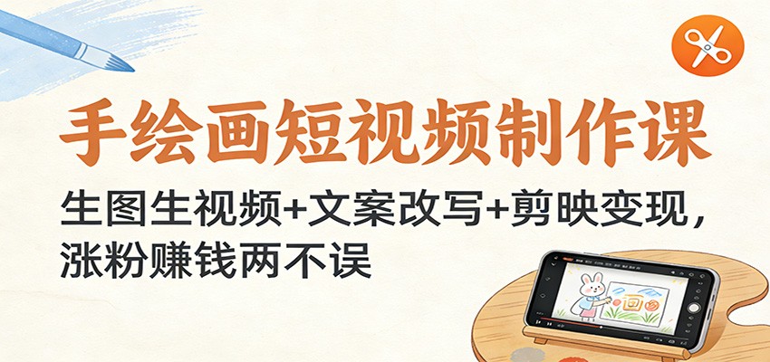 手绘画短视频制作课：生图生视频+文案改写+剪映变现，涨粉赚钱两不误-破浪圈