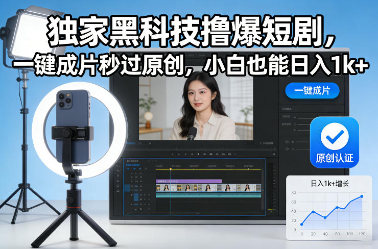 独家黑科技撸爆短剧，一键成片秒过原创，小白也能日入1k+【揭秘】-破浪圈