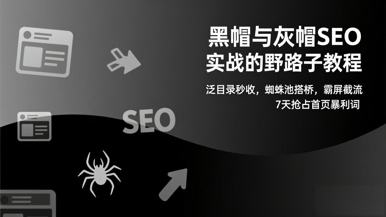 黑帽与灰帽SEO实战的野路子教程：泛目录秒收，蜘蛛池搭桥，霸屏截流，7天抢占首页暴利词-破浪圈