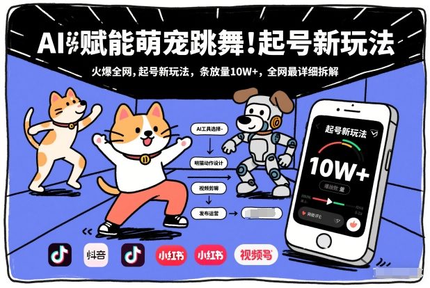 AI赋能萌宠跳舞，火爆全网，起号新玩法，条条播放量10W+，全网最详细拆解-破浪圈
