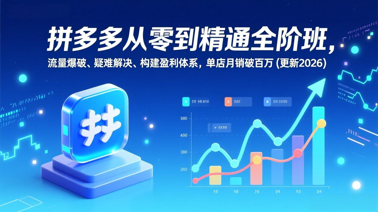 拼多多从零到精通全阶班,流量爆破、疑难解决,构建盈利体系,单店月销破百万(更新2026-破浪圈