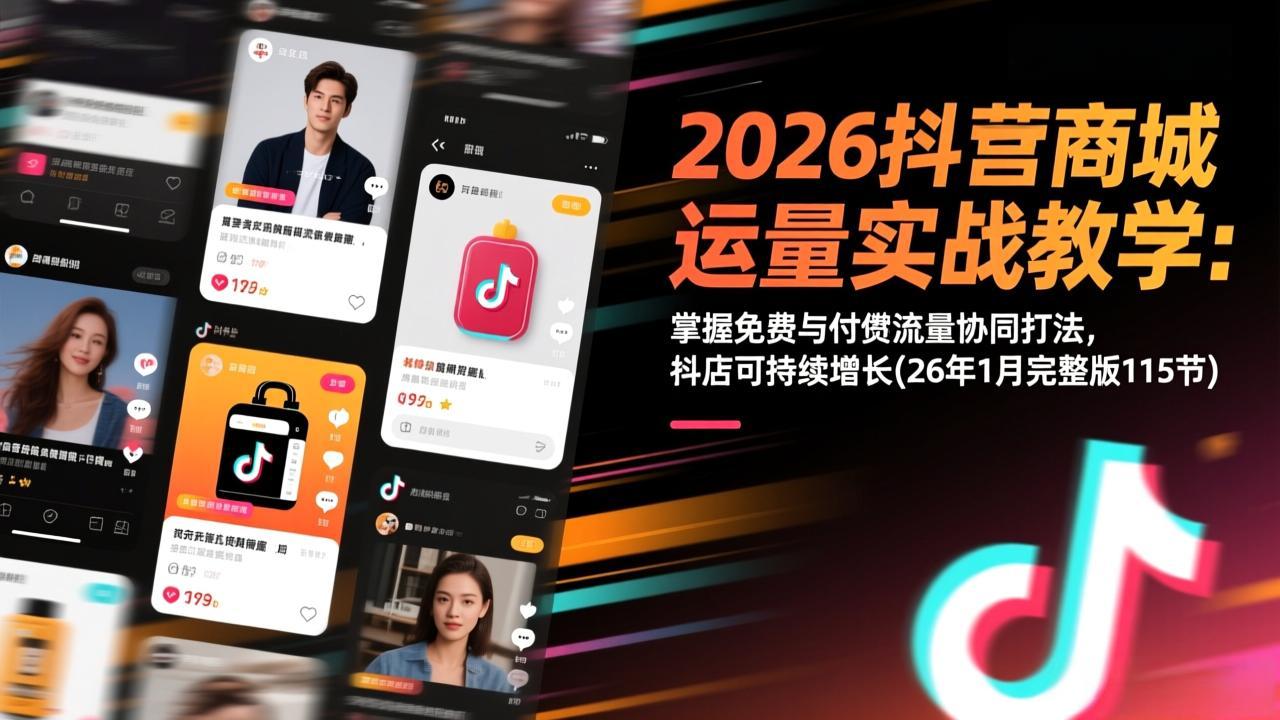 2026抖音商城运营实战教学:掌握免费与付费流量协同打法,抖店可持续增长(26年1月完整版115节-破浪圈