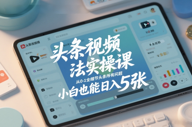 头条视频玩法实操课,从0-1全细节头条所有问题,小白也能日入5张-破浪圈