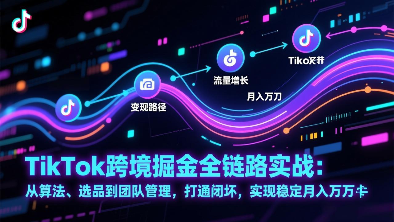 TikTok跨境掘金全链路实战：从算法、选品到团队管理，打通闭环，实现稳定月入万刀-破浪圈