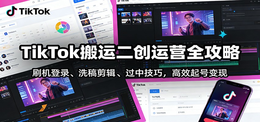 TikTok搬运二创运营全攻略：刷机登录、洗稿剪辑 、过中技巧，高效起号变现-破浪圈