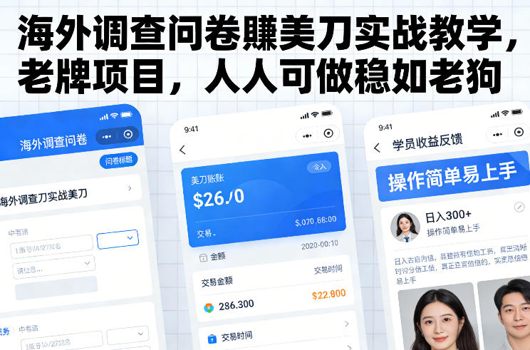 海外调查问卷賺美刀实战教学，老牌项目，人人可做稳如老狗-破浪圈