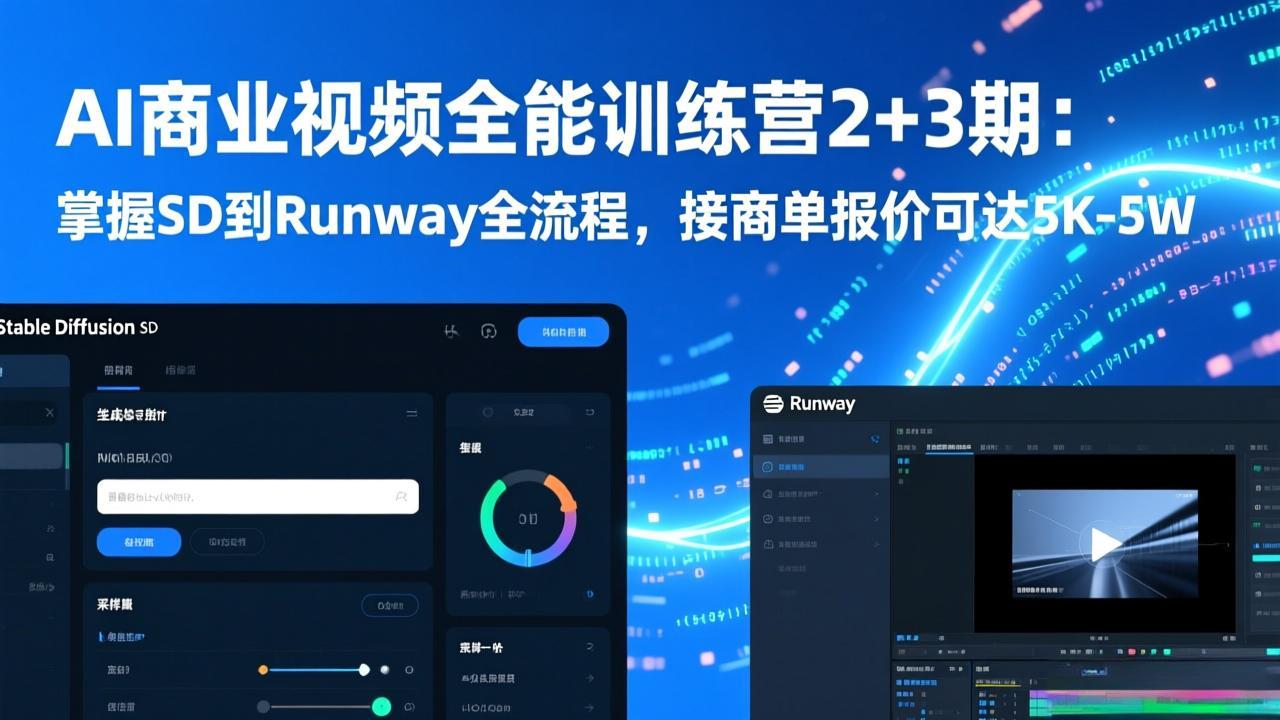 AI商业视频全能训练营2+3期：掌握SD到Runway全流程，接商单报价可达5K-5W-破浪圈