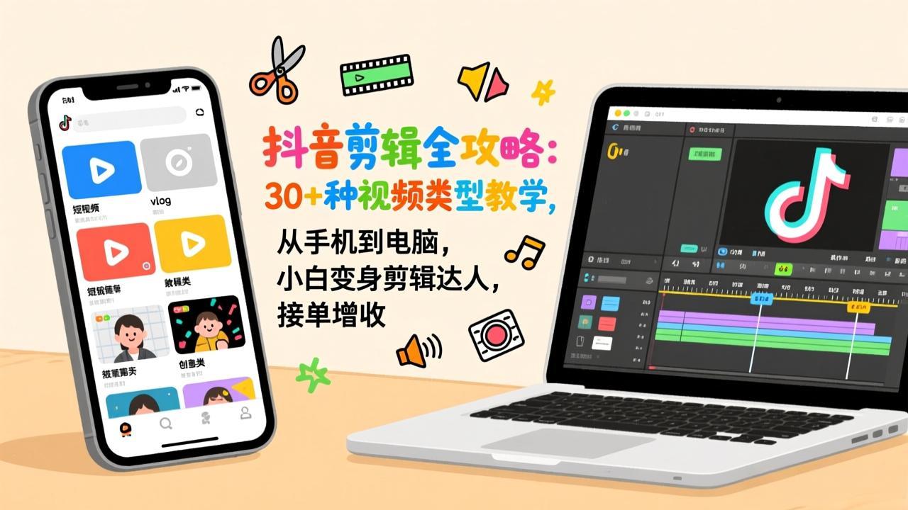 抖音剪辑全攻略：30+种视频类型教学，从手机到电脑，小白变身剪辑达人，接单增收-破浪圈