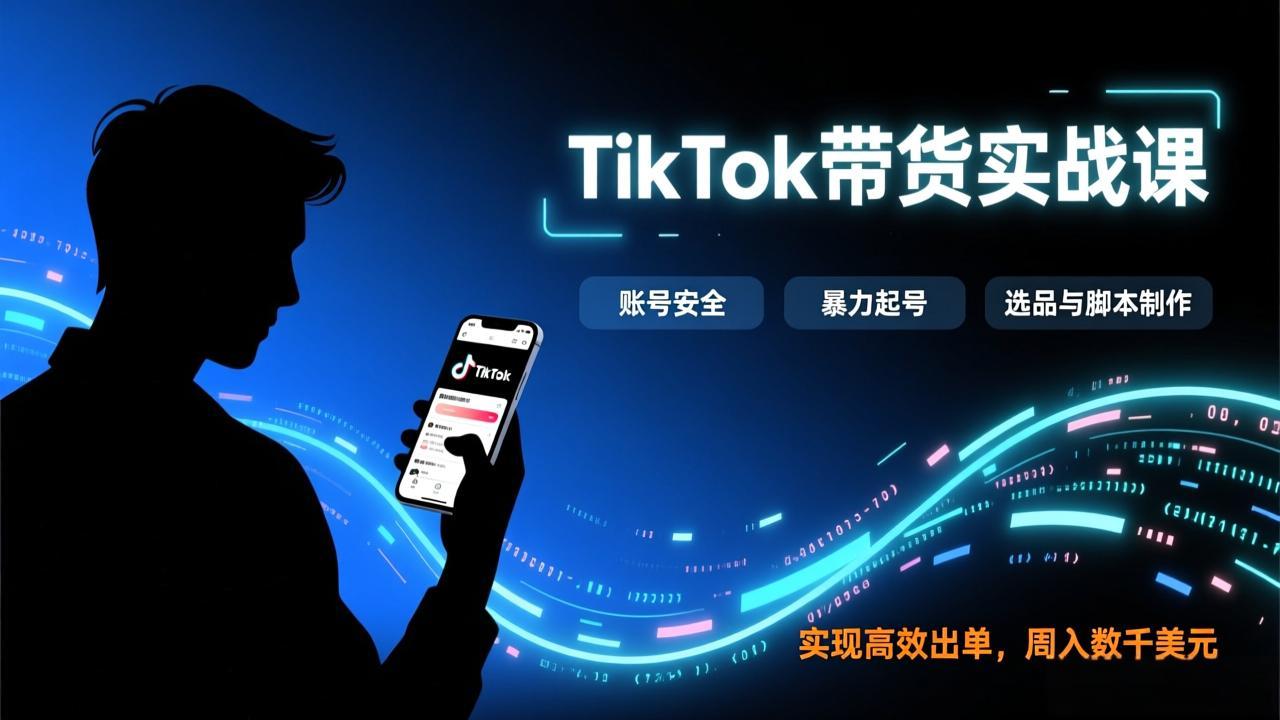 TikTok带货实战课，涵盖账号安全、暴力起号、选品与脚本制作，实现高效出单，周入数千美元-破浪圈