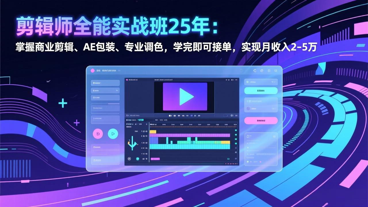剪辑师全能实战班25年：掌握商业剪辑、AE包装、专业调色，学完即可接单，实现月收入2-5万-破浪圈
