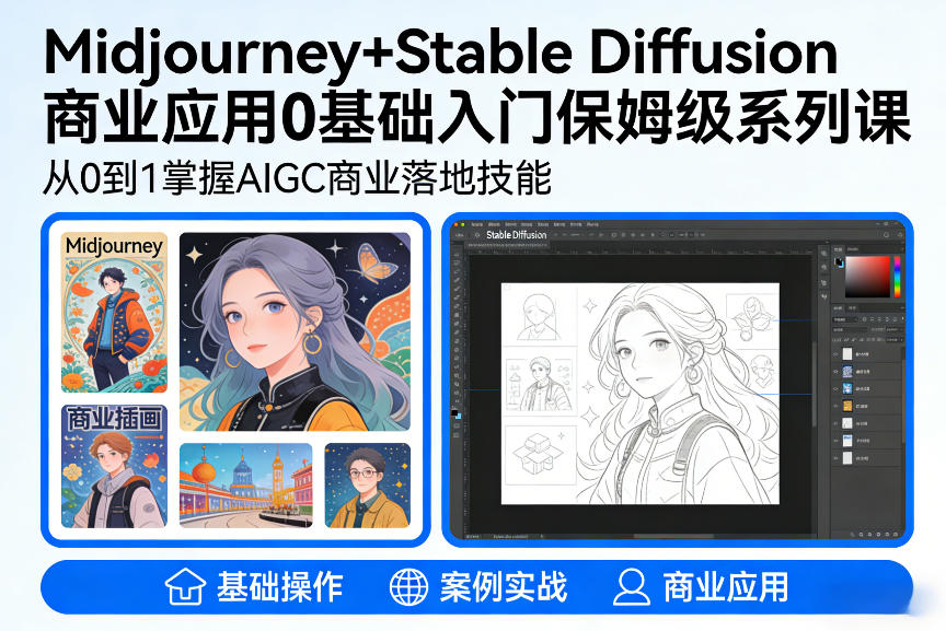 AIGC商业应用Midjourney+Stable Diffusion教程,0基础入门保姆级系列课-破浪圈