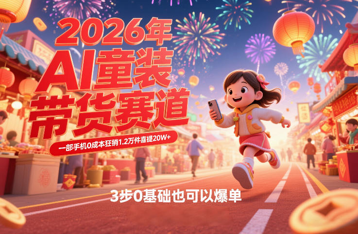 AI童装新春带货赛道，一部手机0成本狂销1.2万件喜提20W+，3步0基础也可以爆单-破浪圈