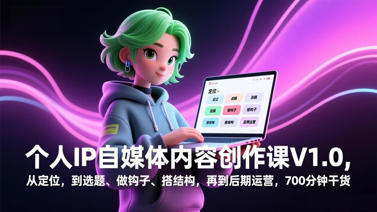 个人IP自媒体内容创作课V1.0,从定位,到选题、做钩子、搭结构,再到后期运营,700分钟干货-破浪圈