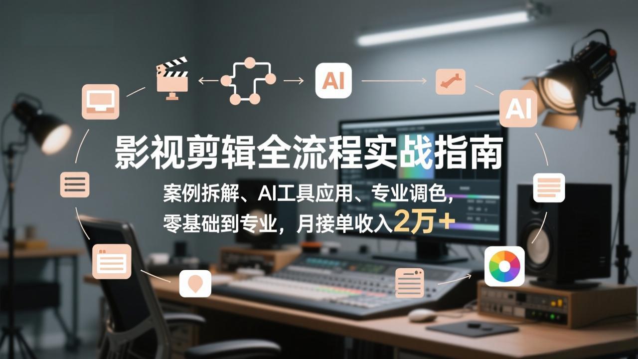 影视剪辑全流程实战指南，案例拆解、AI工具应用、专业调色，零基础到专业，月接单收入2万+-破浪圈