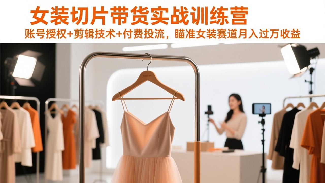 女装切片带货实战训练营，账号授权+剪辑技术+付费投流，瞄准女装赛道月入过万收益-破浪圈