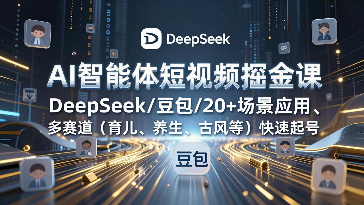 AI智能体短视频掘金课，DeepSeek/豆包/20+场景应用、多赛道(育儿、养生、古风等-破浪圈