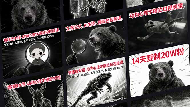 情绪放大镜-动物心理学爆款短视频课，文案公式、AI生图、多平台变现，14天复制20W粉-破浪圈