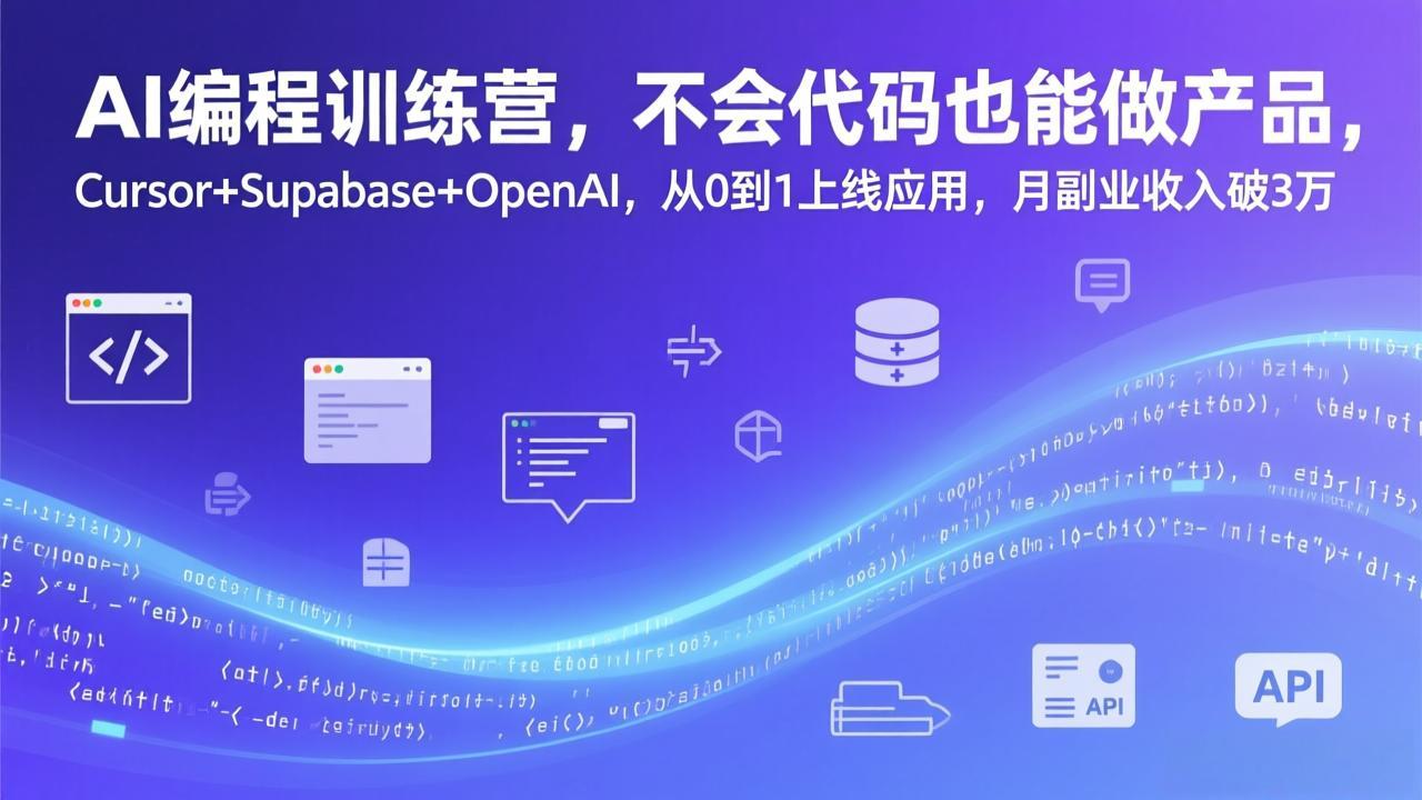 AI编程训练营,不会代码也能做产品,Cursor+Supabase+OpenAI,从0到1上线应用,月副业收入破3万-破浪圈