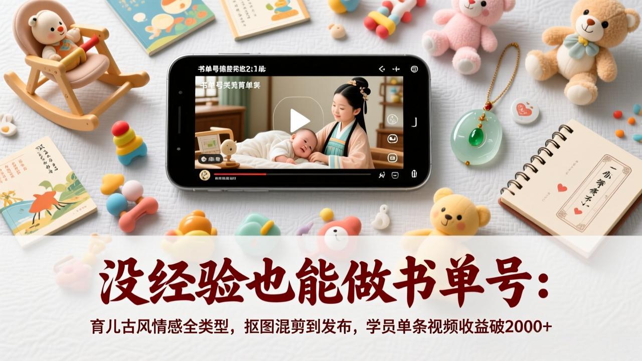 没经验也能做书单号:育儿古风情感全类型,抠图混剪到发布,学员单条视频收益破2000+-破浪圈