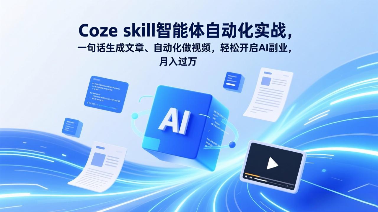Coze skill智能体自动化实战，一句话生成文章、自动化做视频，轻松开启AI副业，月入过万-破浪圈