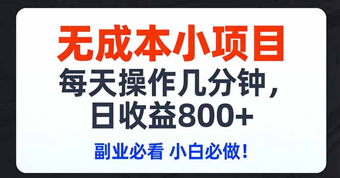 无成本小项目,每天操作几分钟,日收益800+ 副业必看 小白必做！-破浪圈