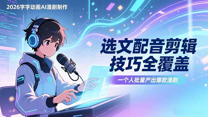 2026字字动画AI漫剧制作-1期，选文配音剪辑技巧全覆盖，一个人就能批量产出爆款漫剧-破浪圈