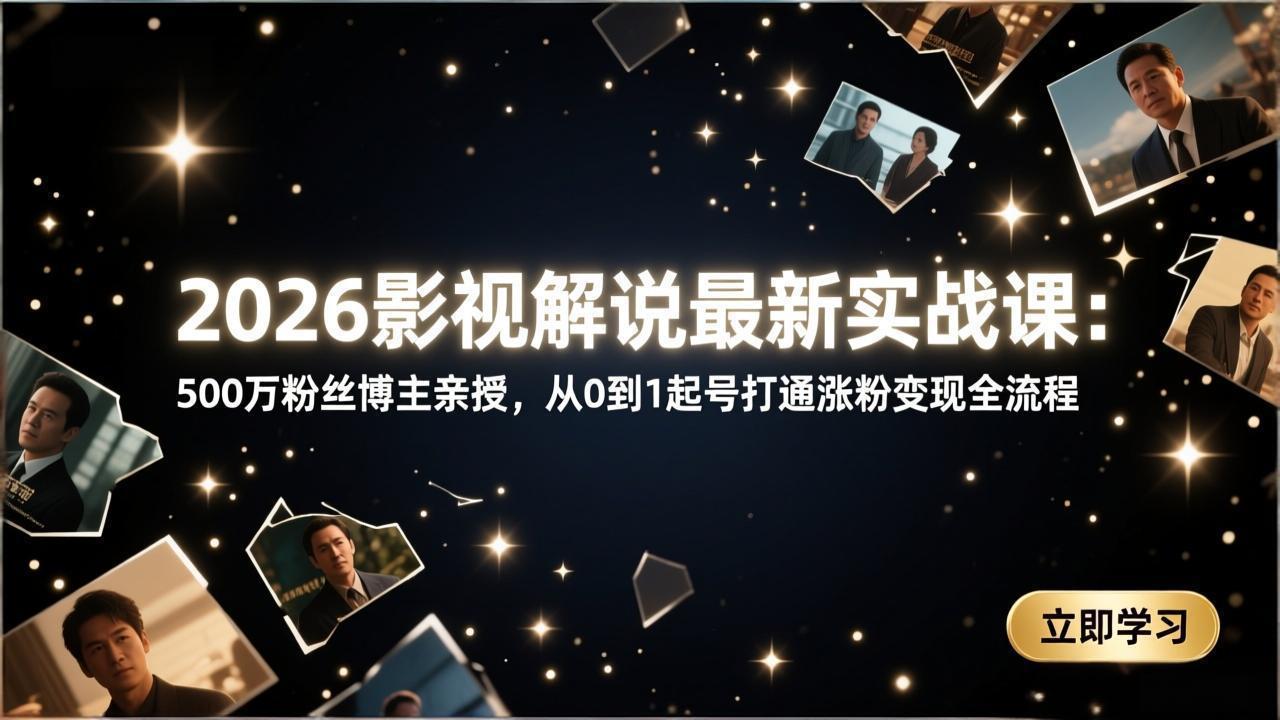 2026影视解说最新实战课：500万粉丝博主亲授，从0到1起号打通涨粉变现全流程-破浪圈