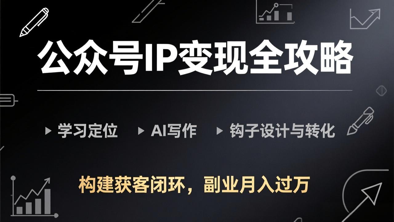 公众号IP变现全攻略-更新,学习定位、AI写作、钩子设计与转化,构建获客闭环,副业月入过万-破浪圈