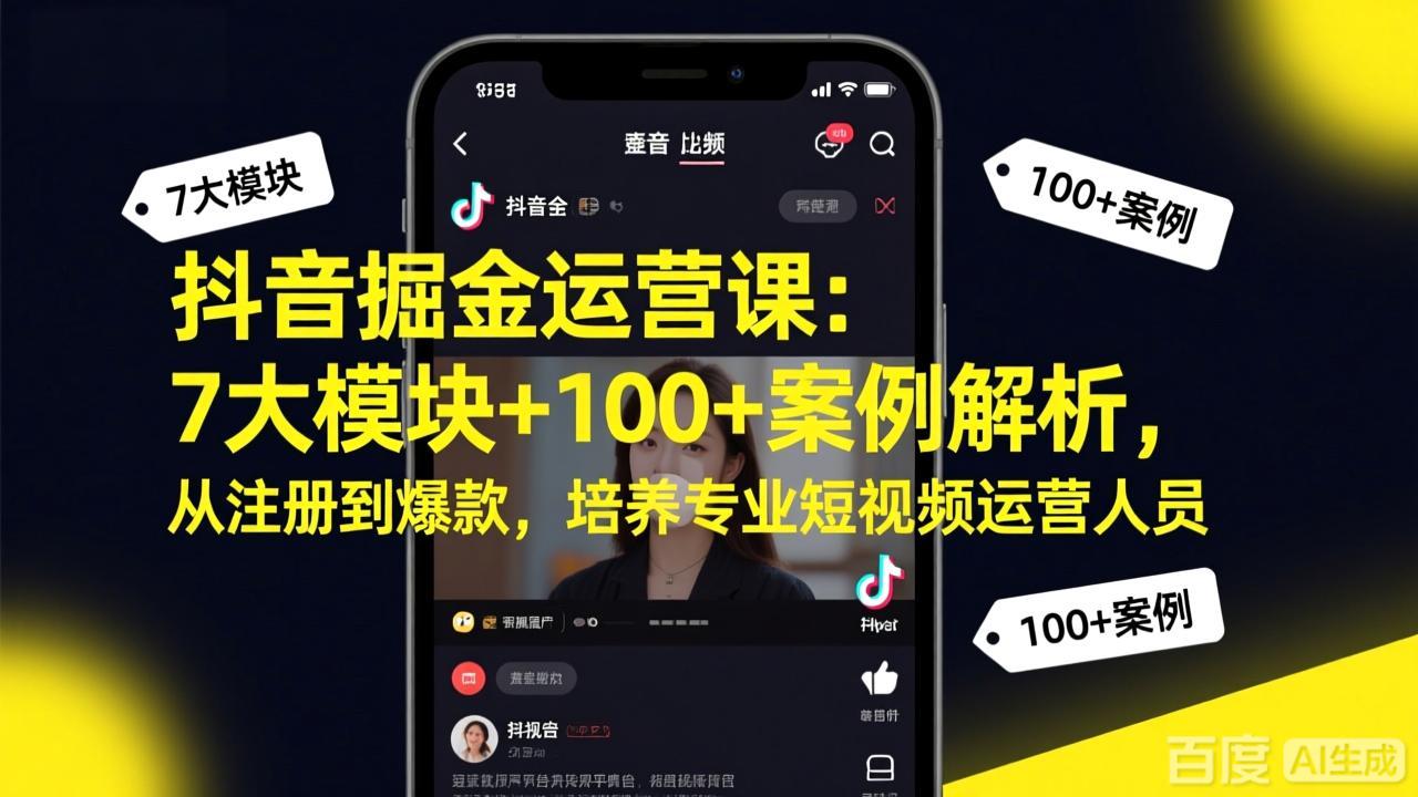 抖音掘金运营课:7大模块+100+案例解析,从注册到爆款,培养专业短视频运营人员-破浪圈