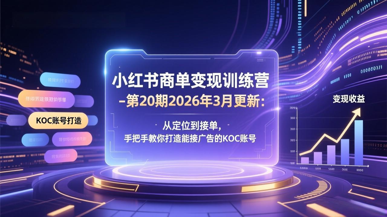 小红书商单变现训练营-第20期26年3月更新:从定位到接单,手把手教你打造能接广告的KOC账号-破浪圈