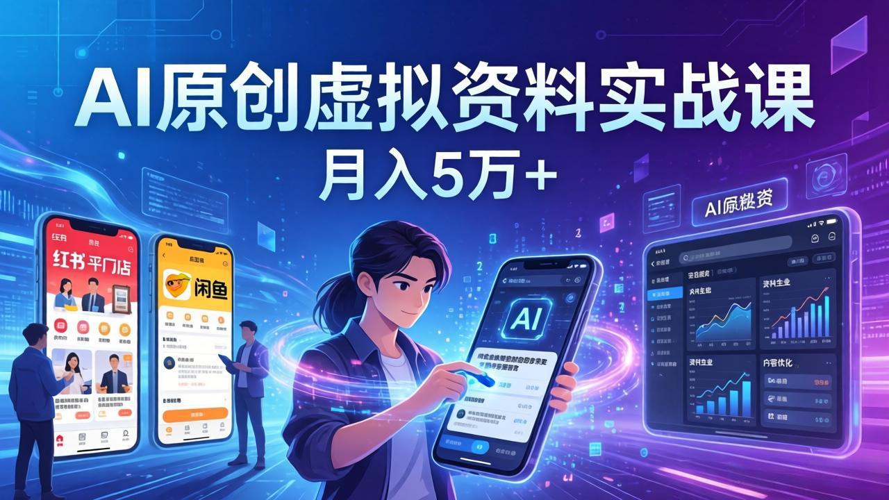 AI原创虚拟资料实战课:2026新机会,小红书闲鱼开店,普通人用AI轻松变现,月入5万+-破浪圈