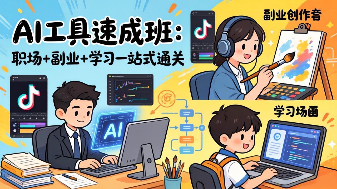 AI工具速成班:职场+副业+学习一站式通关,20+爆款类型+剪映技巧+抖音算法,0基础快速上手-破浪圈