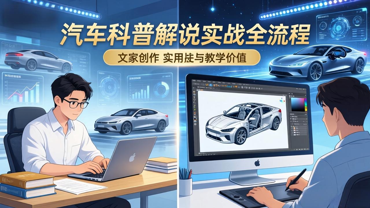 抖音汽车科普解说实战：文案+动画+画面处理+去水印全流程，打造专业汽车科普视频-破浪圈