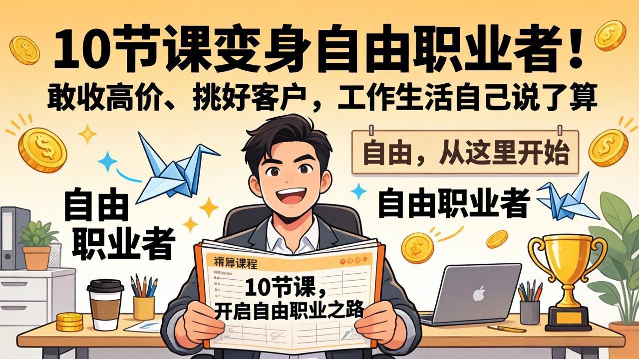 10 节课变身自由职业者！敢收高价、挑好客户，工作生活自己说了算-破浪圈