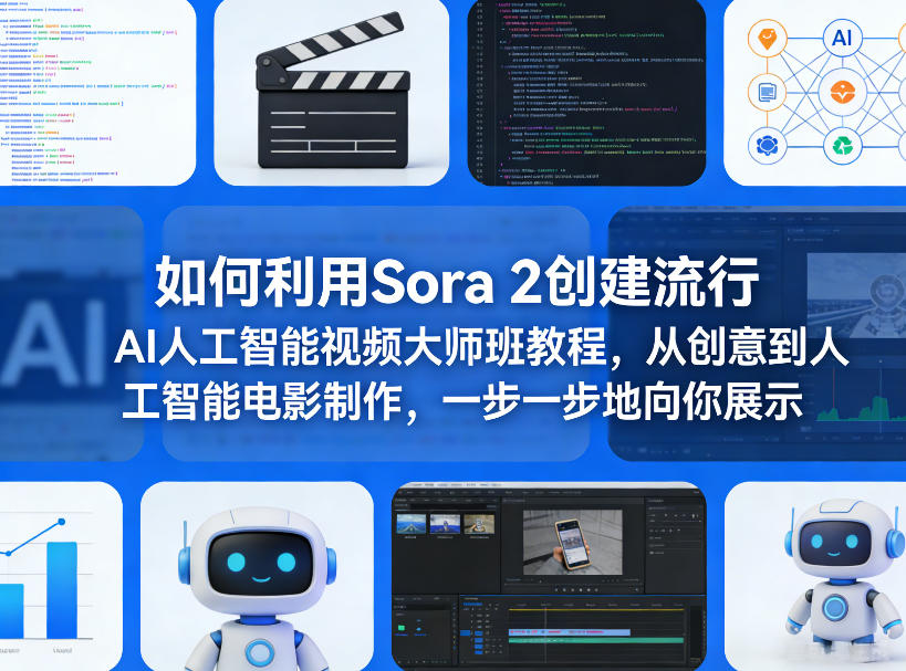 如何利用Sora 2创建流行AI人工智能视频大师班教程，从创意到人工智能电影制作，一步一步地向你展示-破浪圈