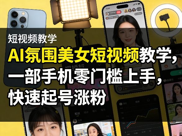 AI氛围美女短视频教学，一部手机零门槛上手，快速起号涨粉-破浪圈