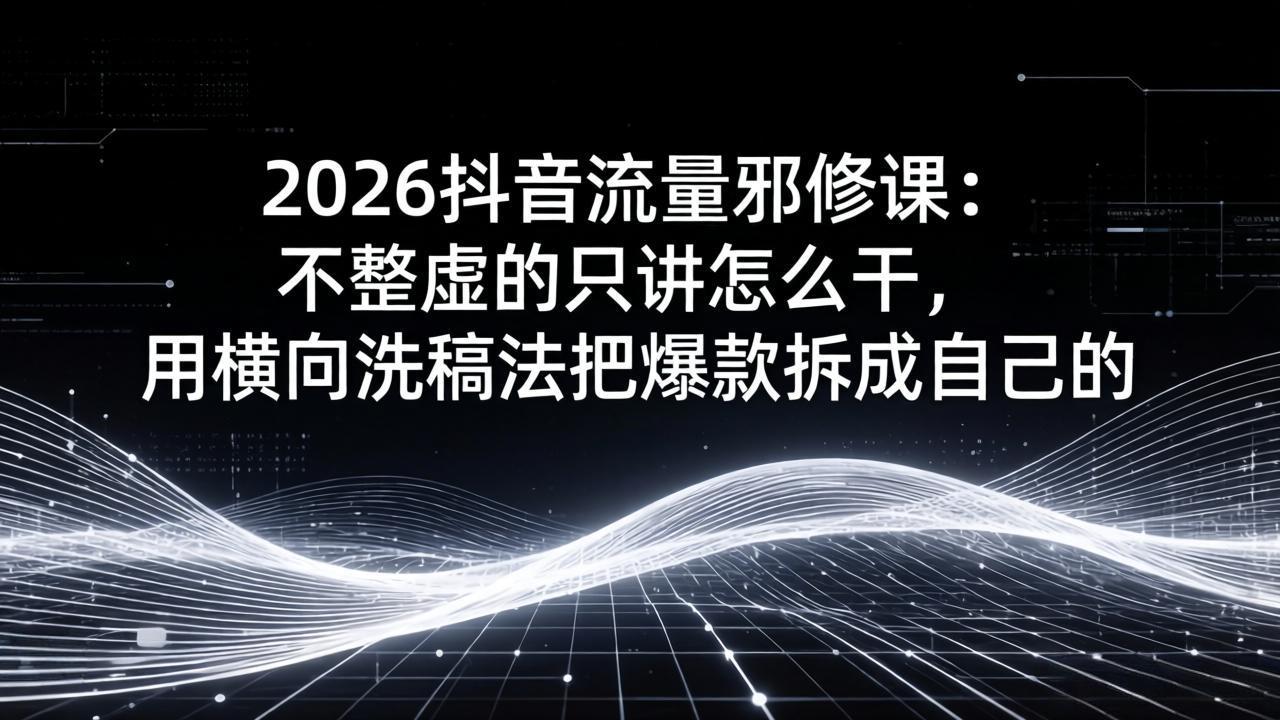 2026抖音流量邪修课：不整虚的只讲怎么干，用横向洗稿法把爆款拆成自己的-破浪圈