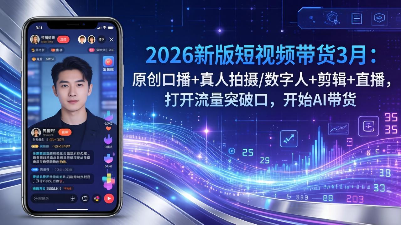 2026新版短视频带货3月：原创口播+真人拍摄/数字人+剪辑+直播，打开流量突破口，开始AI带货-破浪圈