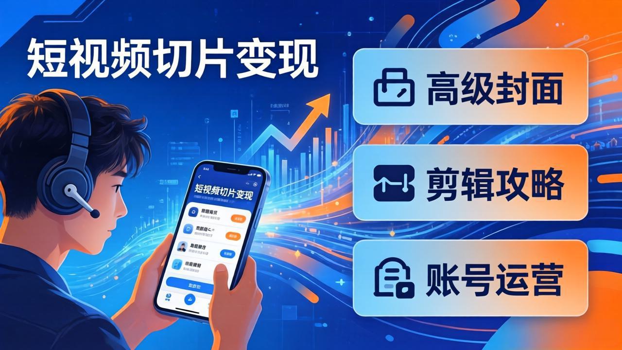 短视频切片变现速成班2.0：高级封面+剪辑攻略+账号运营，0基础小白快速入局副业-破浪圈