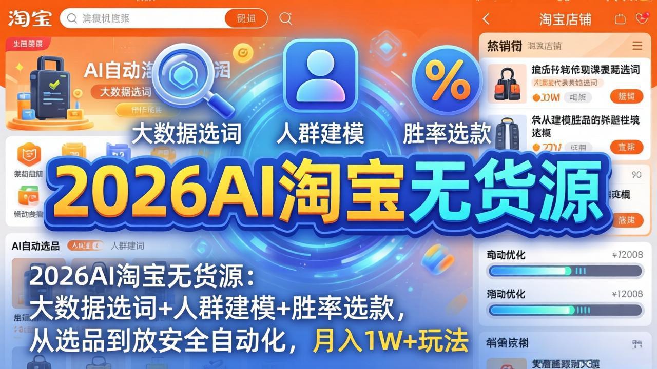 2026AI淘宝无货源-4月更新:大数据选词+人群建模+胜率选款,从选品到放大全自动化,月入1W+玩法-破浪圈